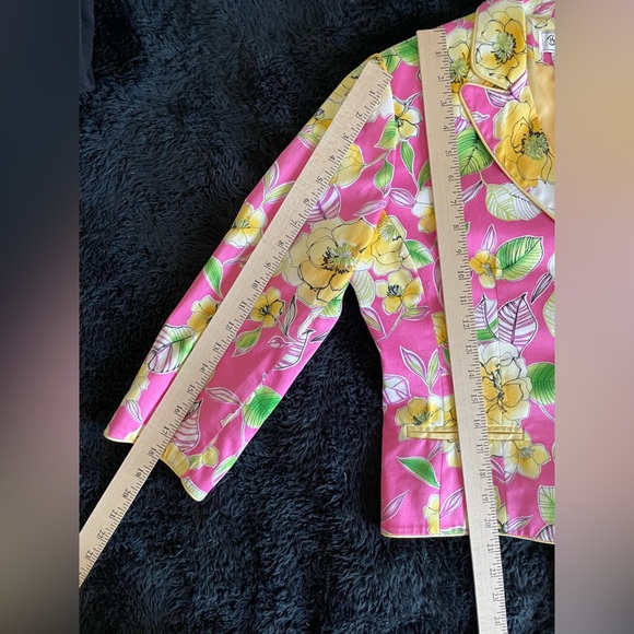 90s Bob Mackie Studio Pink Jacket Blazer Floral Stretch Cotton Easter Spring - Picture 5 of 6
